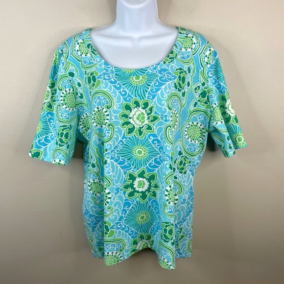 Talbots Floral Top Women XLarge Beachy Coastal Mosaic Floral Print Casual Travel - Picture 1 of 10